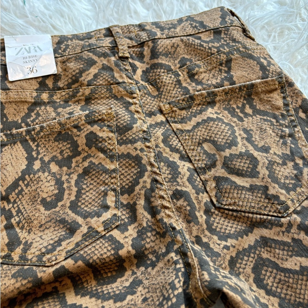 NWT Zara Brown Python Snake Print Stretch High Rise Skinny Jeans Womens Size 4 - Picture 10 of 13